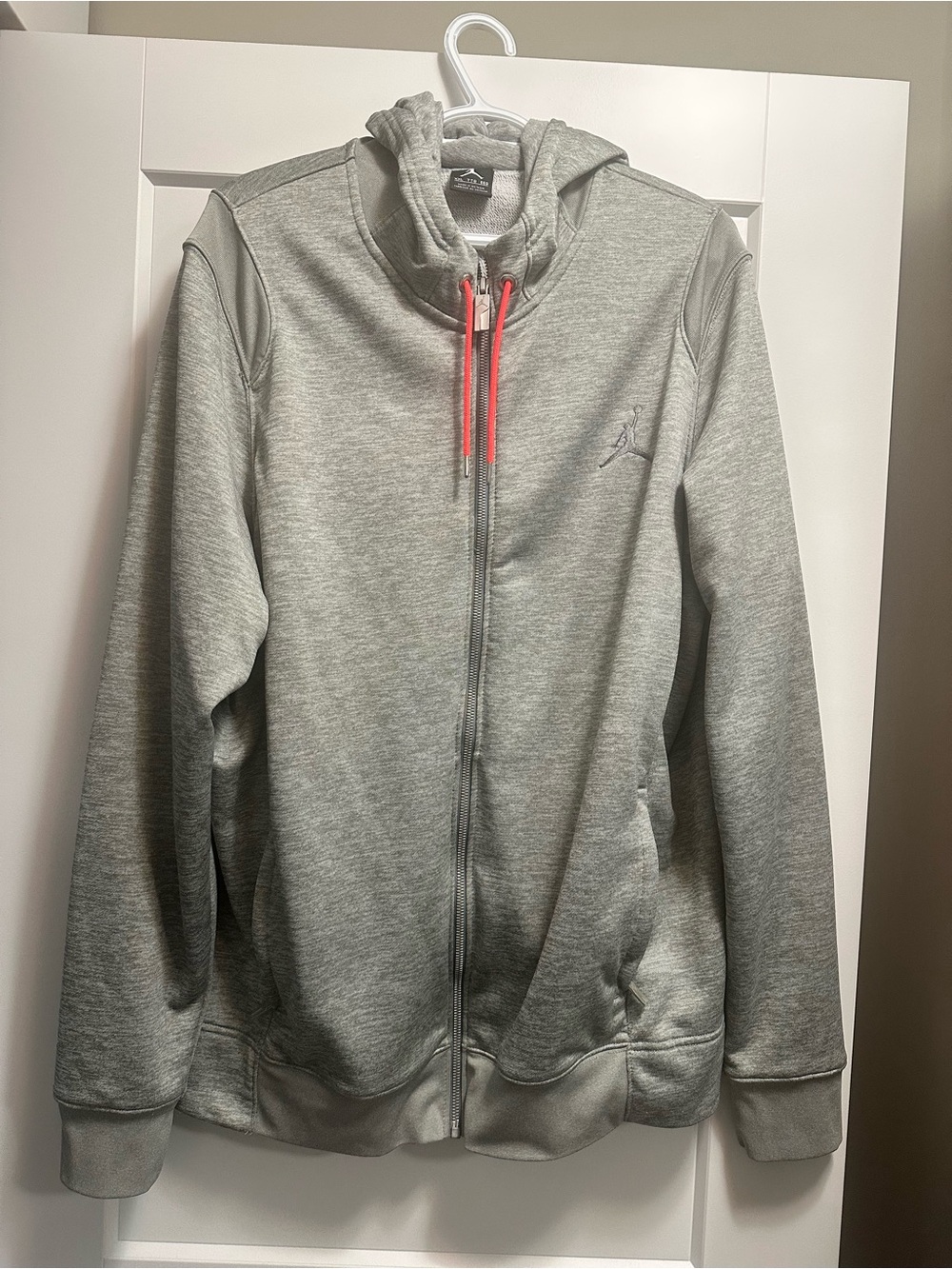 Jordan Gray Hoodie with Neon Coral Drawstrings